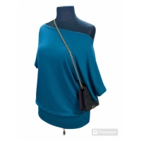 Bluzka kimonowa z dekoltem w łódkę - kolor ciemny turkus